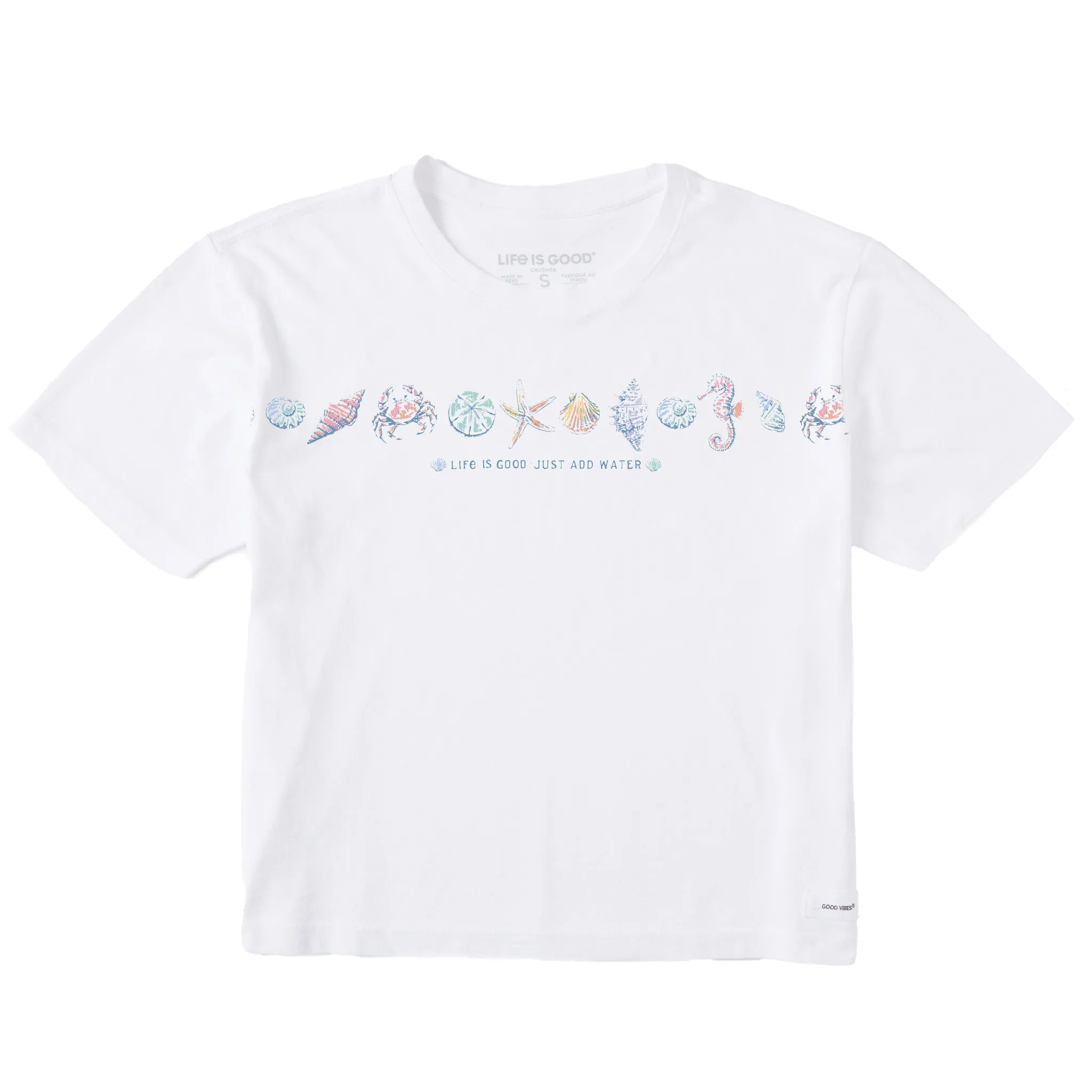 Women's Just Add Water Shells Short Sleeve Crusher Boxy Tee sold by Life is Good