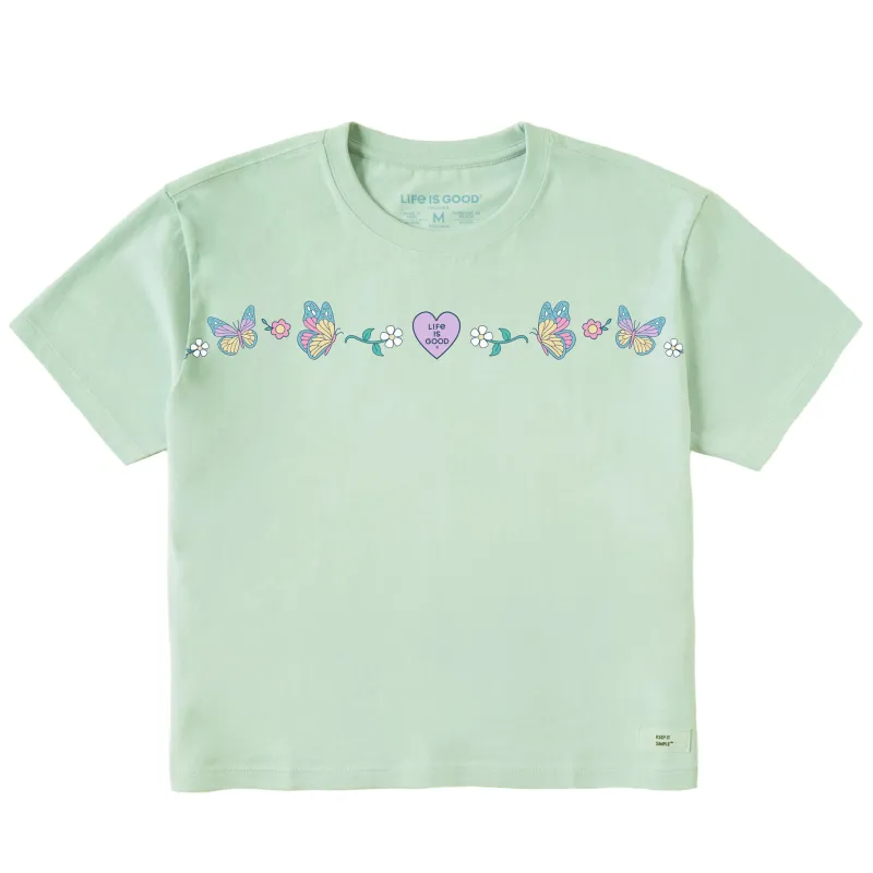 Women's Floral Butterfly Heart Short Sleeve Crusher Boxy Tee sold by Life is Good