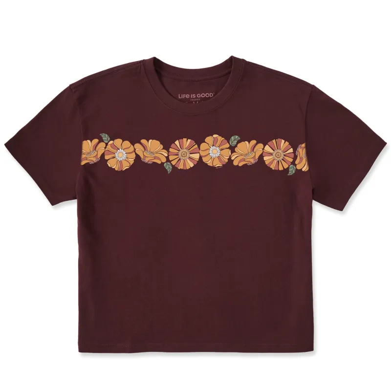 Women's Big Groovy Flowers Short Sleeve Crusher Boxy Tee sold by Life is Good