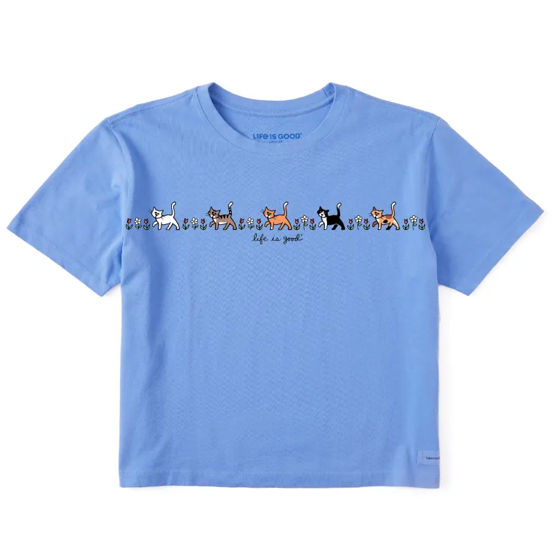 Women's Vintage Cats in Flowers Short Sleeve Crusher Boxy Tee sold by Life is Good