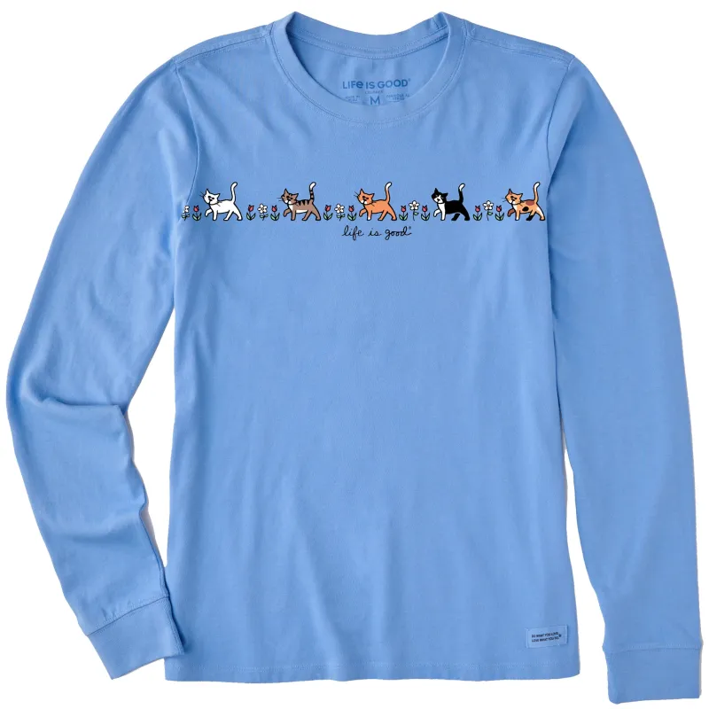 Women's Vintage Cats in Flowers Long Sleeve Crusher Tee made by Life is Good