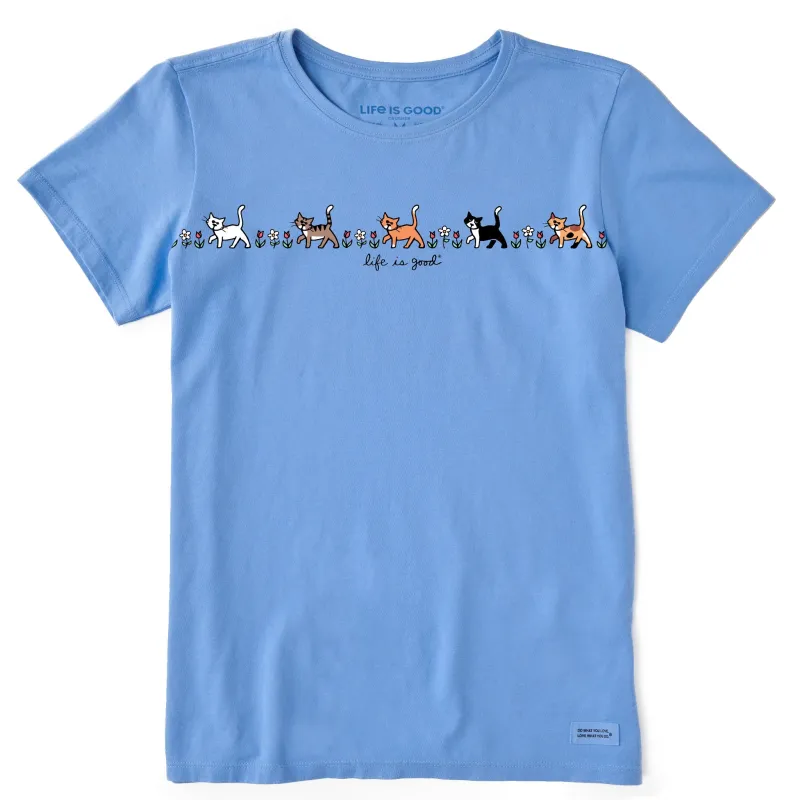 Women's Vintage Cats in Flowers Short Sleeve Crusher Tee sold by Life is Good