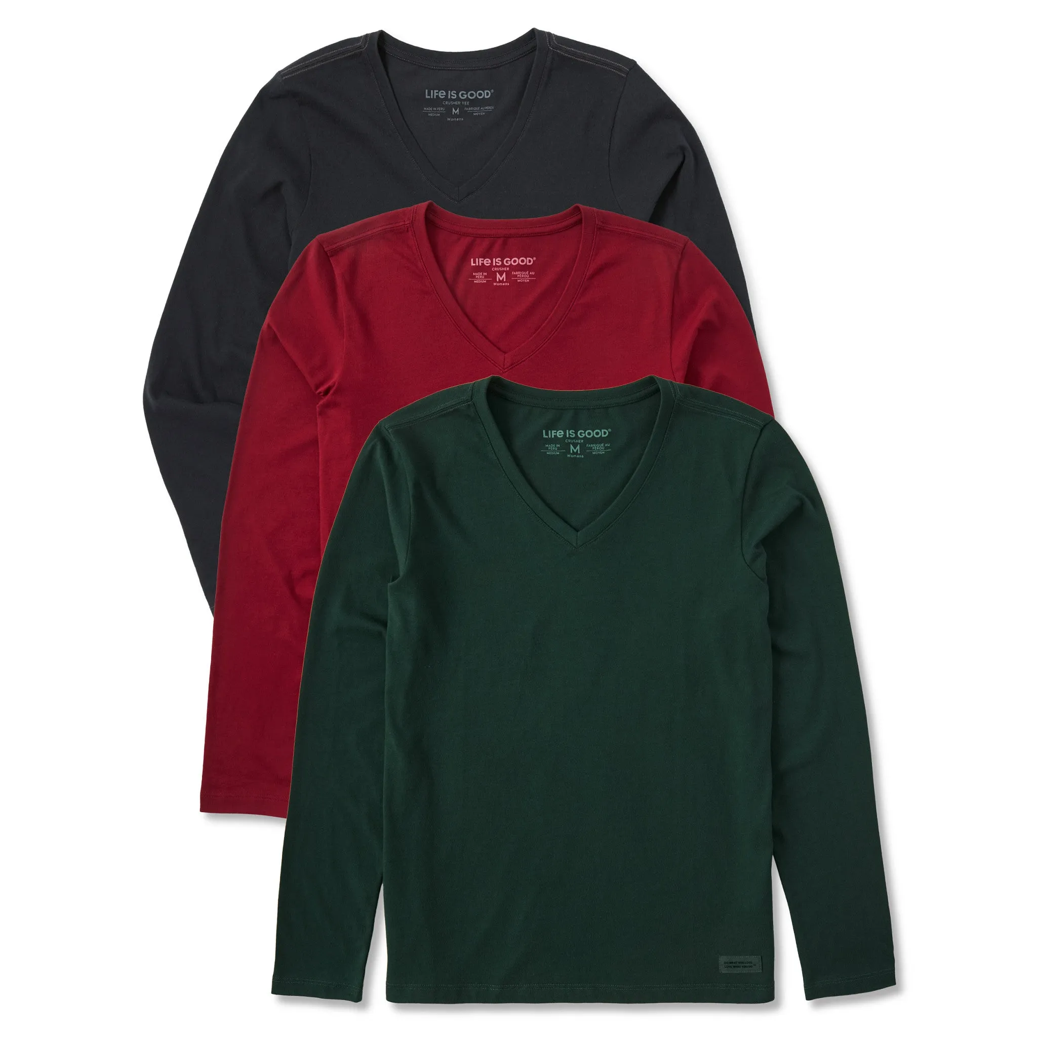 Womens Solid 3-Pack Long Sleeve Crusher Vee Multi 3 sold by Life is Good