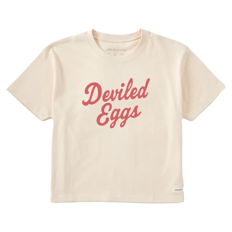 Women's Deviled Eggs Script Short Sleeve Crusher Boxy Tee sold by Life is Good