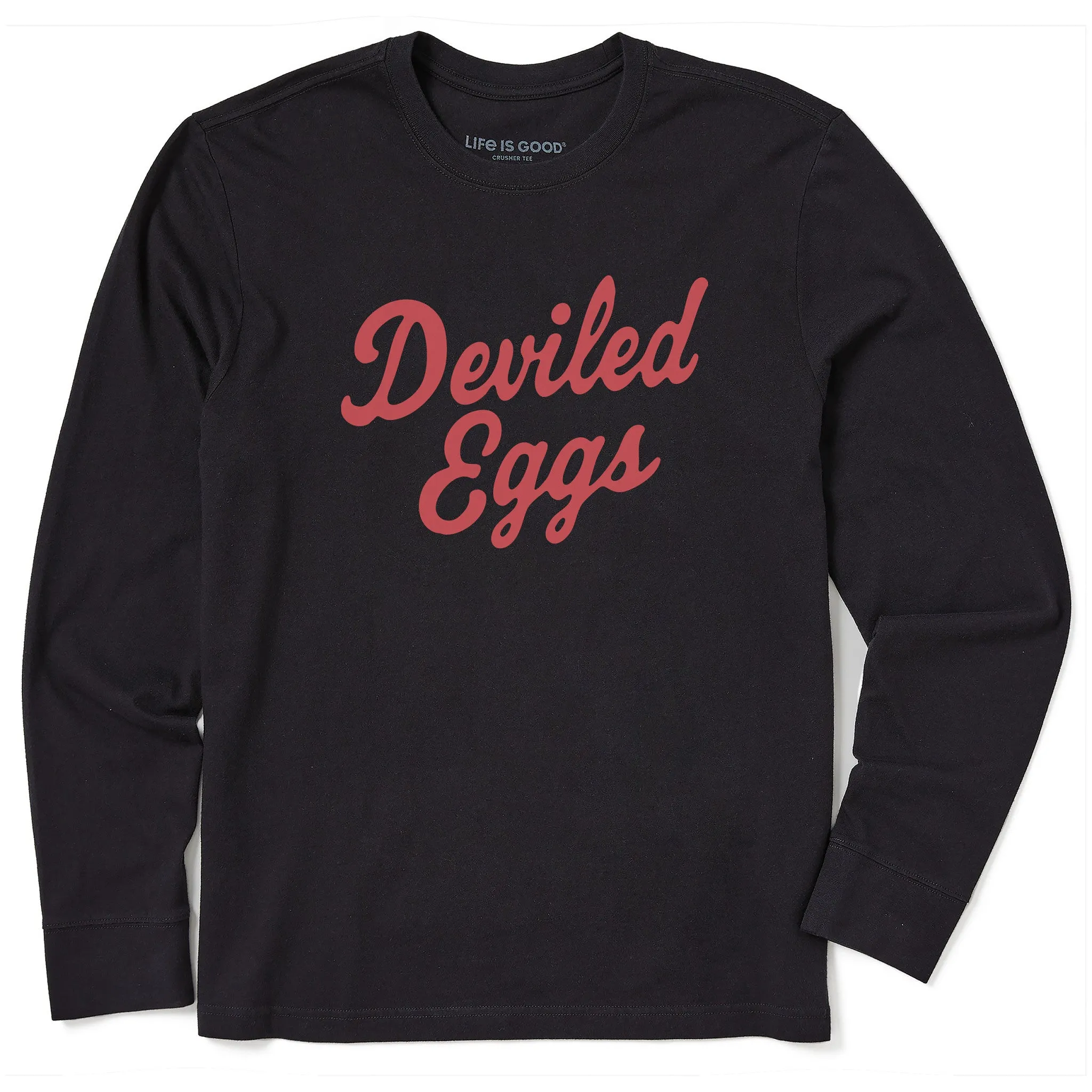 Men's Deviled Eggs Script Long Sleeve Crusher Tee sold by Life is Good