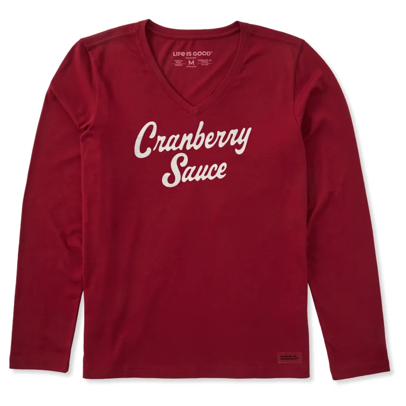 Women's Cranberry Sauce Script Long Sleeve Crusher Vee sold by Life is Good