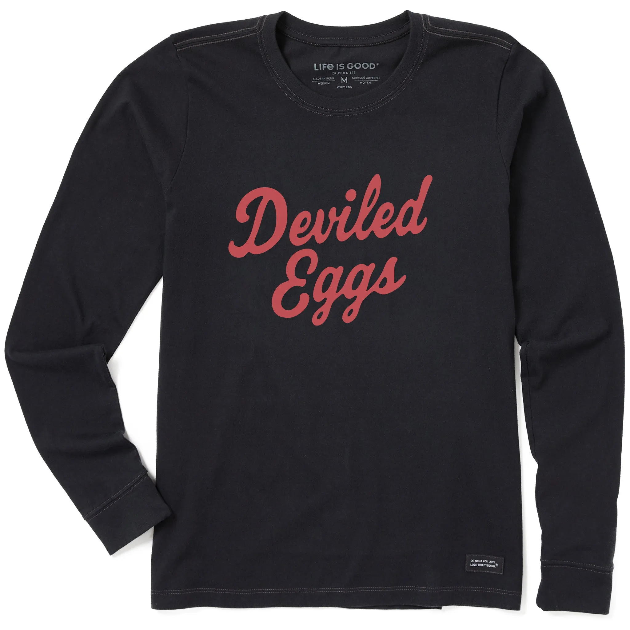 Women's Deviled Eggs Script Long Sleeve Crusher Tee sold by Life is Good