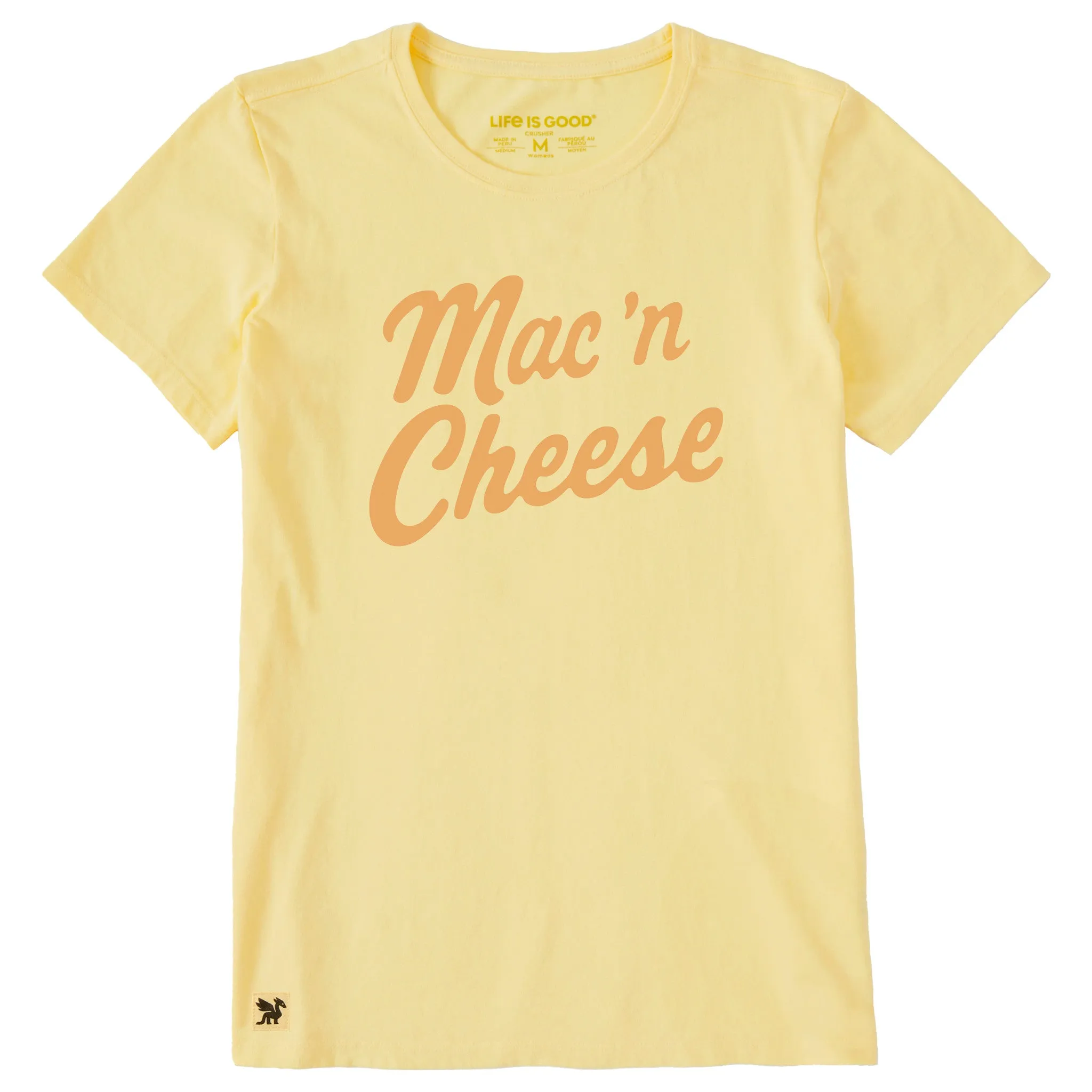 Women's Mac 'n Cheese Script Short Sleeve Crusher Tee sold by Life is Good