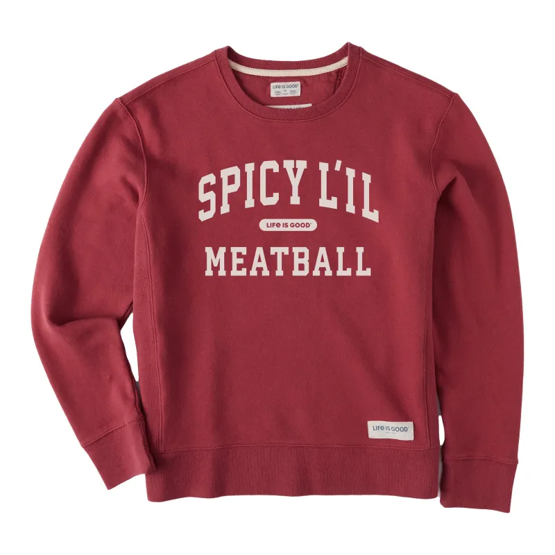 Women's Spicy L'il Meatball Arch Simply True Fleece Crew sold by Life is Good