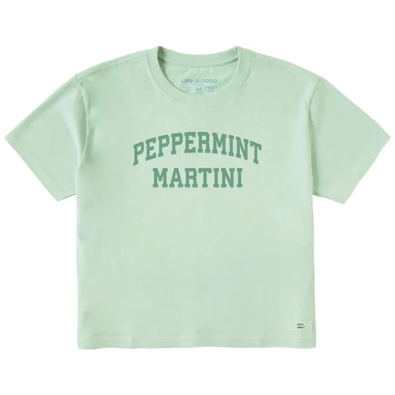 Women's Peppermint Martini Arch Short Sleeve Crusher Boxy Tee sold by Life is Good