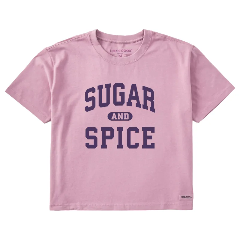 Women's Sugar and Spice Arch Short Sleeve Crusher Boxy Tee sold by Life is Good