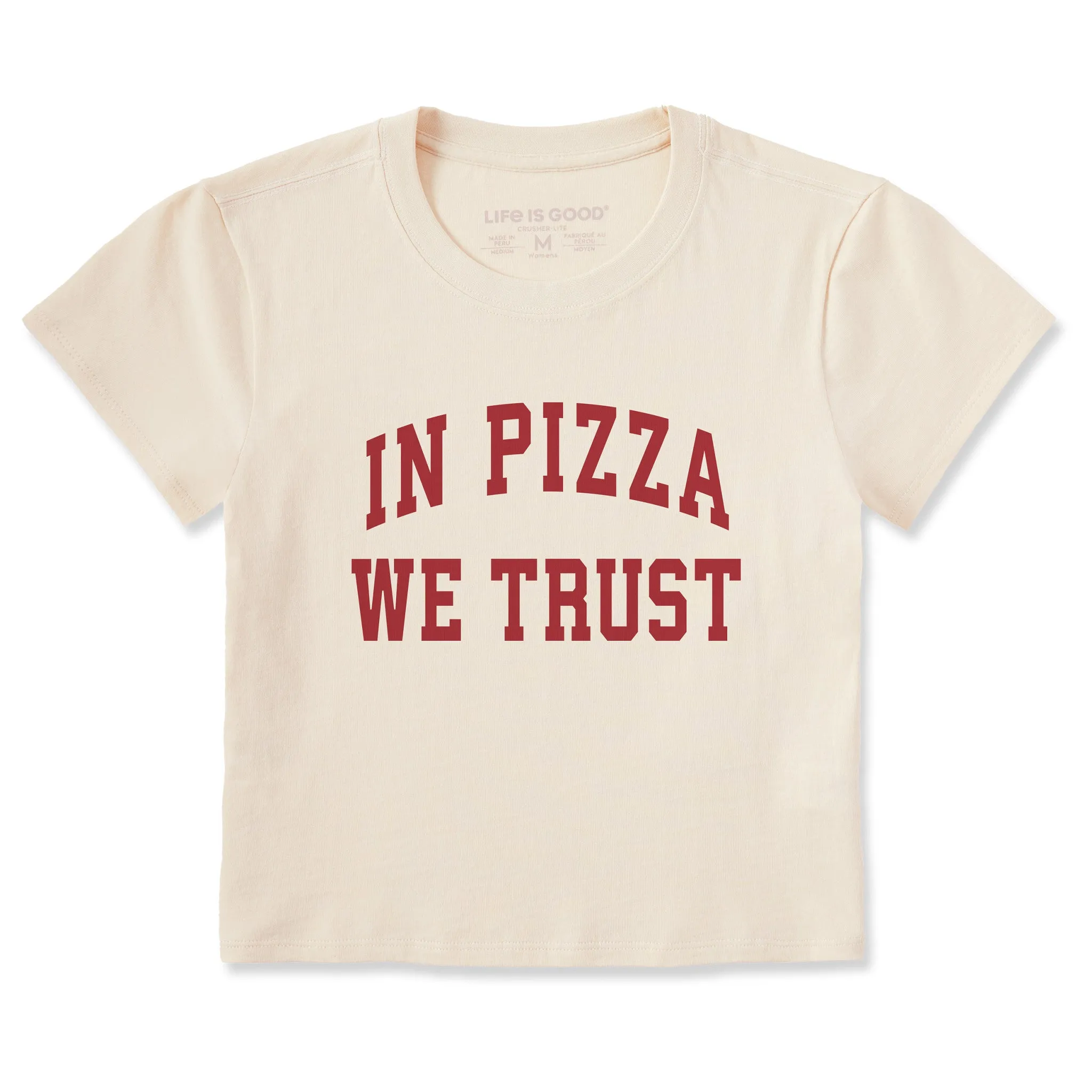 Women's In Pizza We Trust Arch Crusher-LITE Shrunken Tee sold by Life is Good