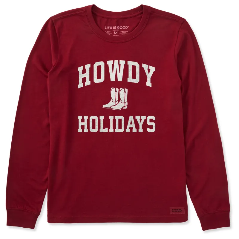 Women's Howdy Holidays Arch Long Sleeve Crusher Tee sold by Life is Good