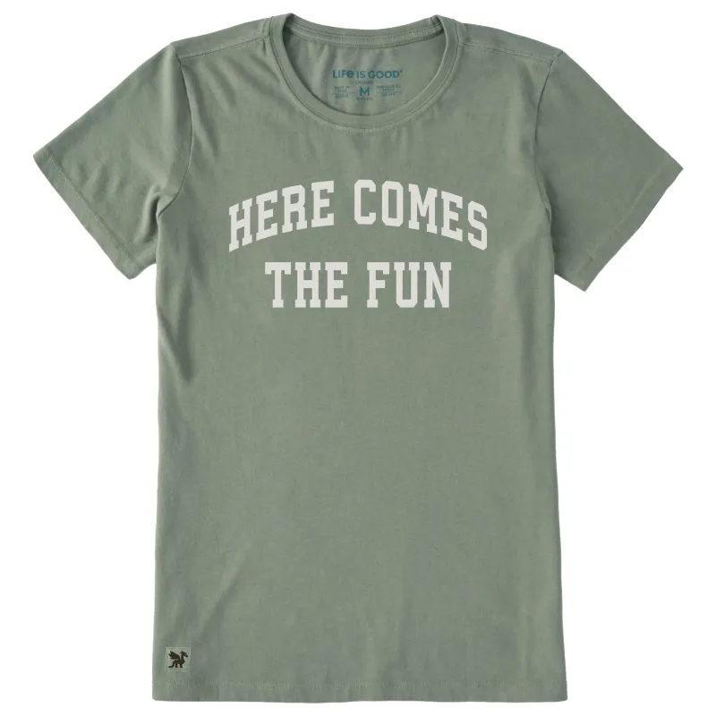 Women's Here Comes the Fun Arch Short Sleeve Crusher Tee sold by Life is Good