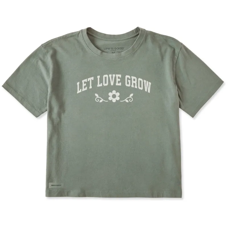 Women's Let Love Grow Arch Short Sleeve Crusher Boxy Tee sold by Life is Good