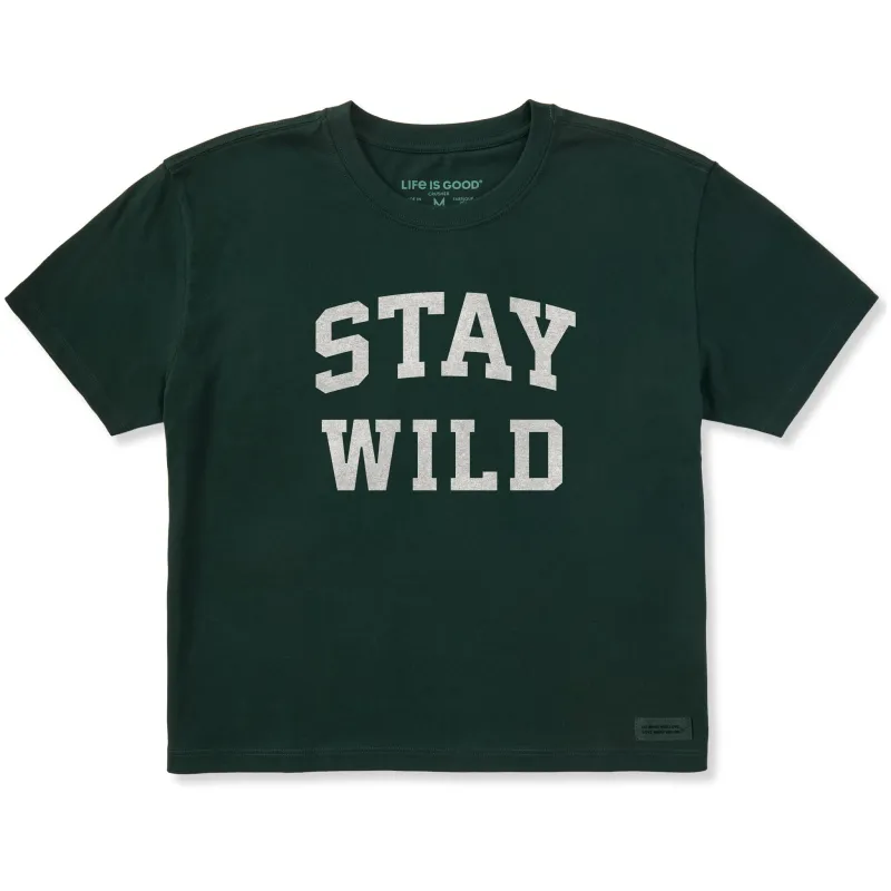 Women's Stay Wild Arch Short Sleeve Crusher Boxy Tee sold by Life is Good