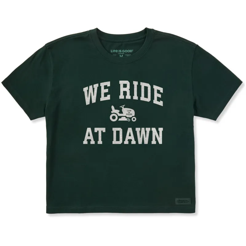 Women's We Ride at Dawn Arch Short Sleeve Crusher Boxy Tee sold by Life is Good