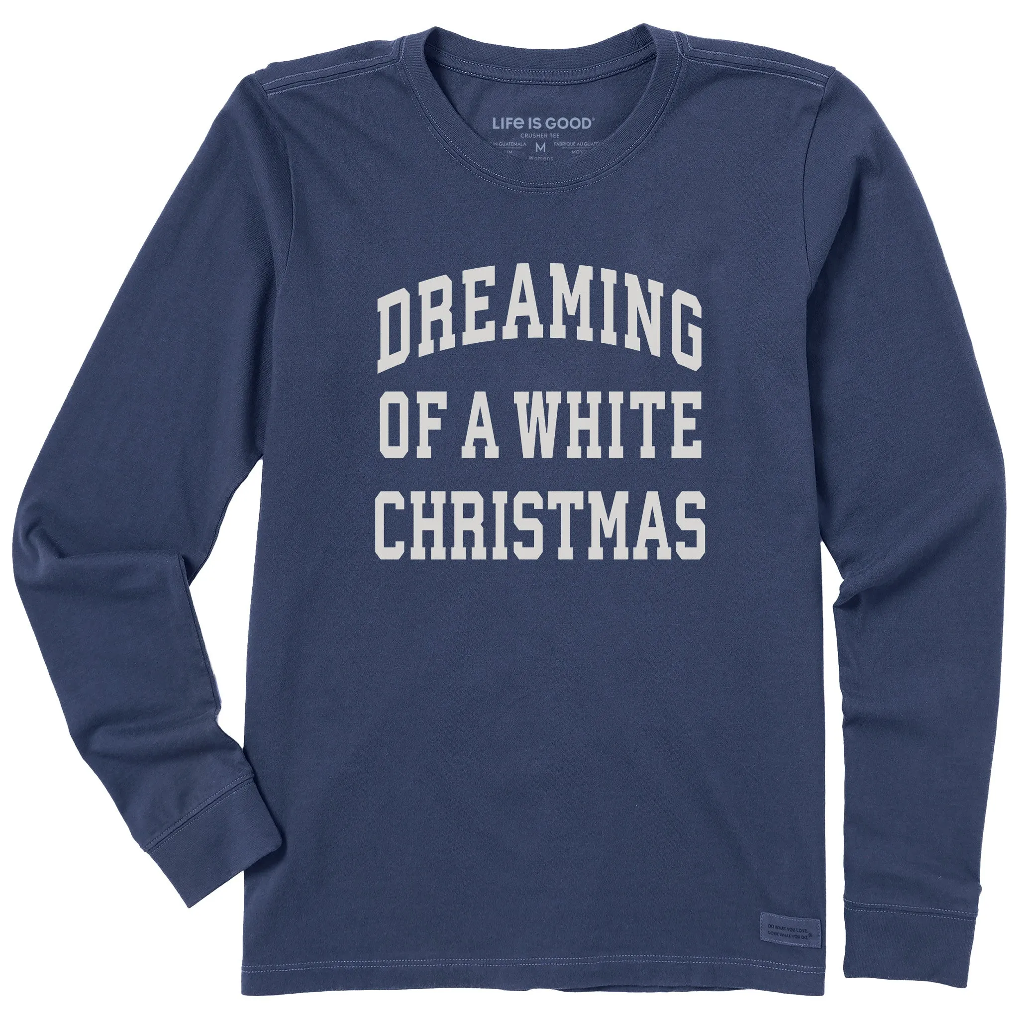Women's Dreaming of a White Christmas Arch Long Sleeve Crusher Tee sold by Life is Good
