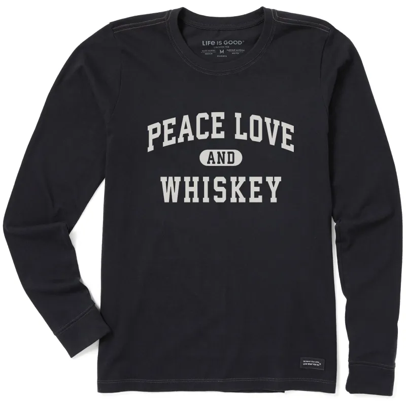 Women's Peace Love and Whiskey Arch Long Sleeve Crusher Tee sold by Life is Good
