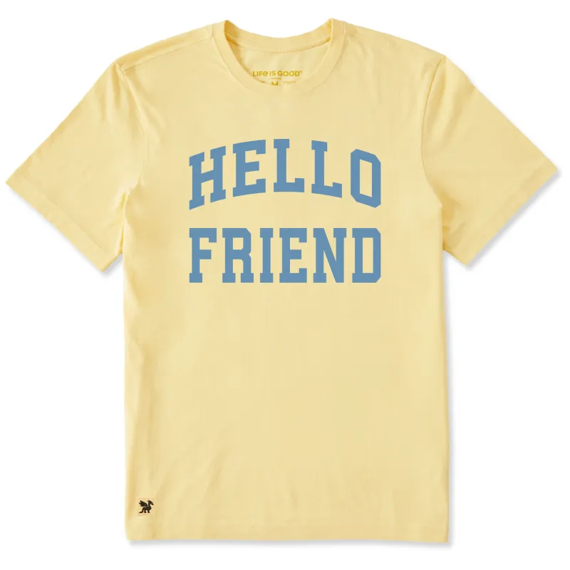 Men's Hello Friend Arch Short Sleeve Crusher Tee sold by Life is Good