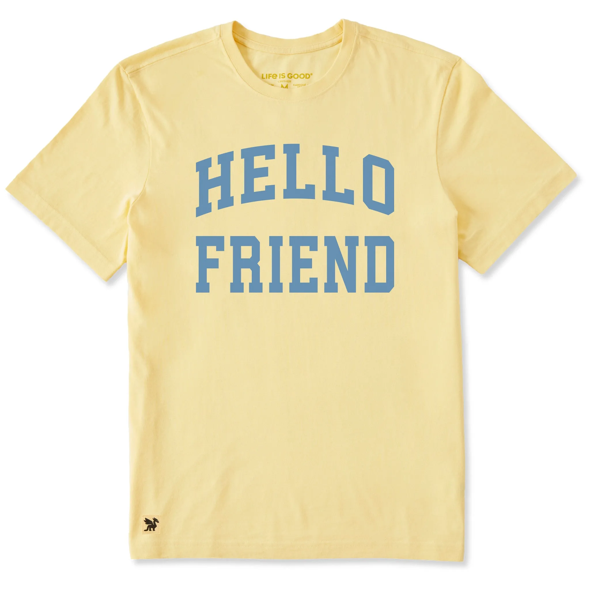 Men's Hello Friend Arch Short Sleeve Crusher Tee sold by Life is Good