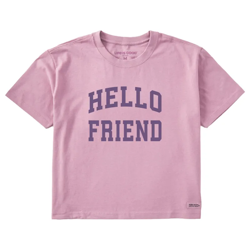 Women's Hello Friend Arch Short Sleeve Crusher Boxy Tee sold by Life is Good