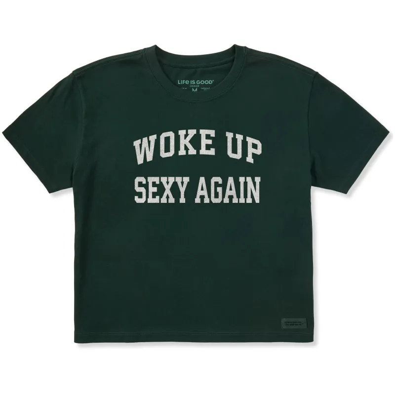 Women's Woke Up Sexy Again Arch Short Sleeve Crusher Boxy Tee sold by Life is Good