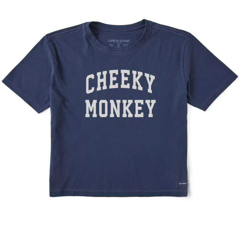 Women's Cheeky Monkey Arch Short Sleeve Crusher Boxy Tee sold by Life is Good