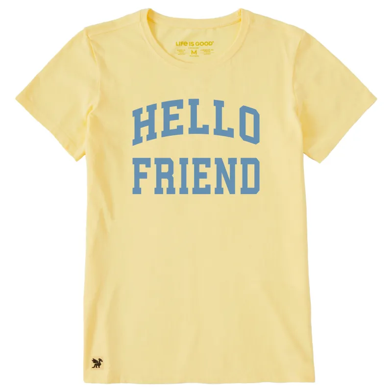 Women's Hello Friend Arch Short Sleeve Crusher Tee sold by Life is Good