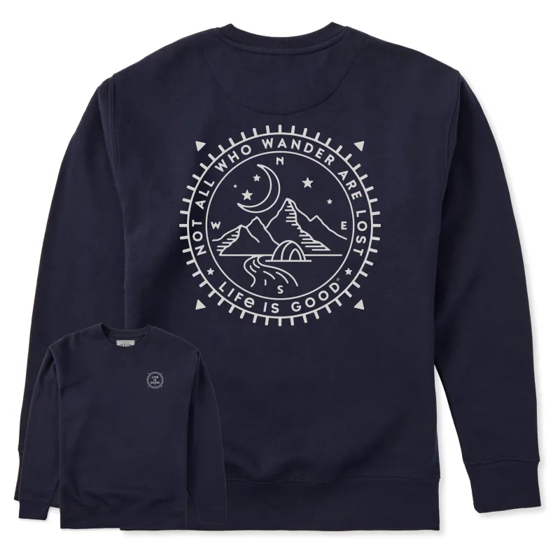 Adult Unisex Wander Compass Camp Every Wear Crew Sweatshirt sold by Life is Good