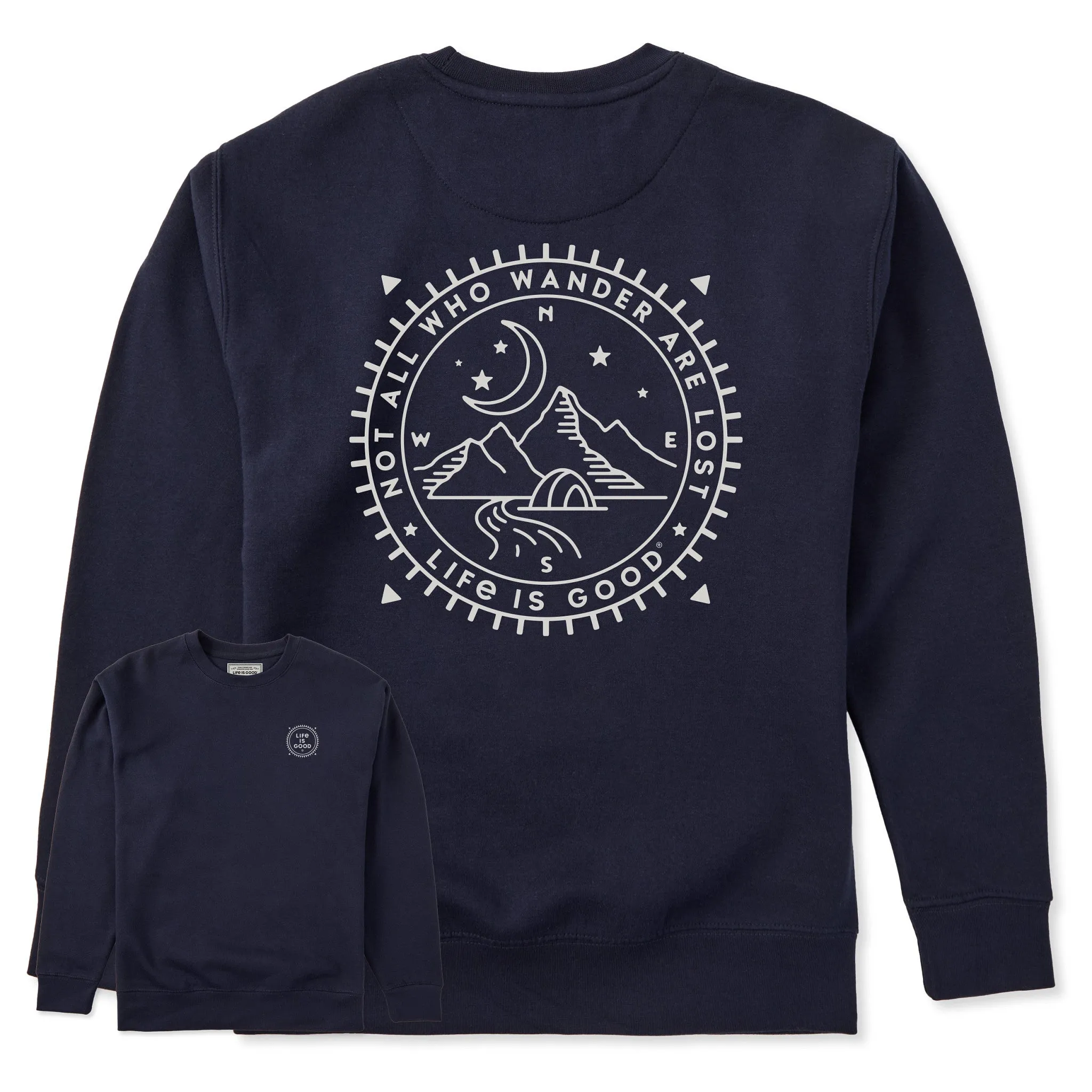 Adult Unisex Wander Compass Camp Every Wear Crew Sweatshirt sold by Life is Good