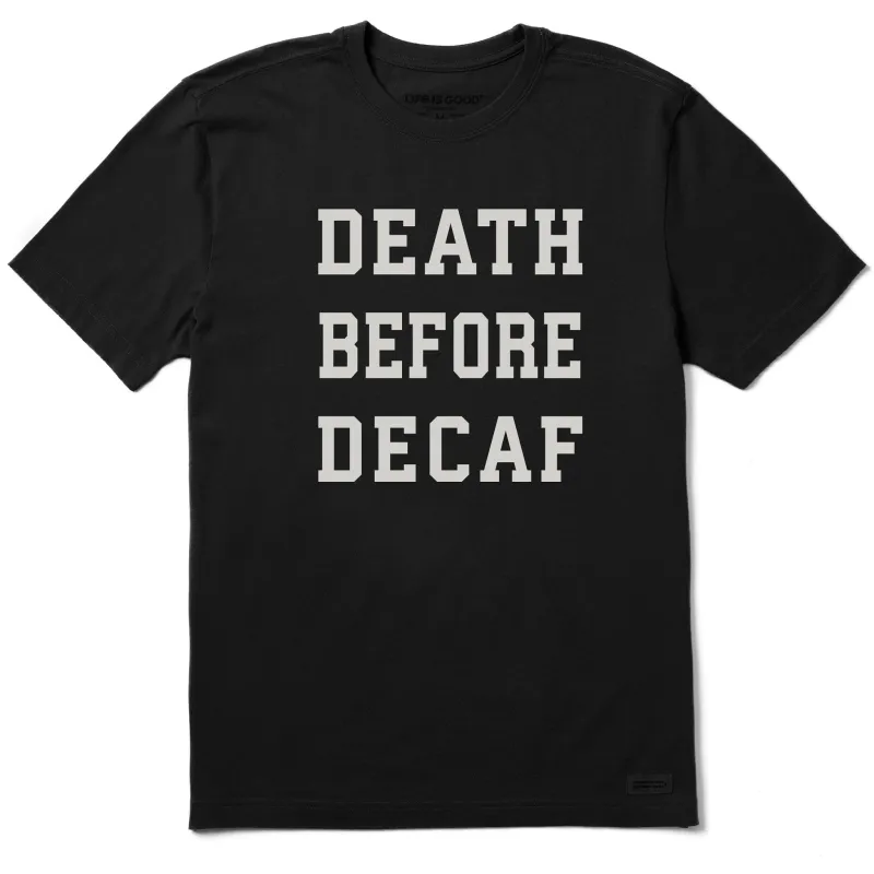 Men's Death Before Decaf Arch Short Sleeve Crusher Tee sold by Life is Good