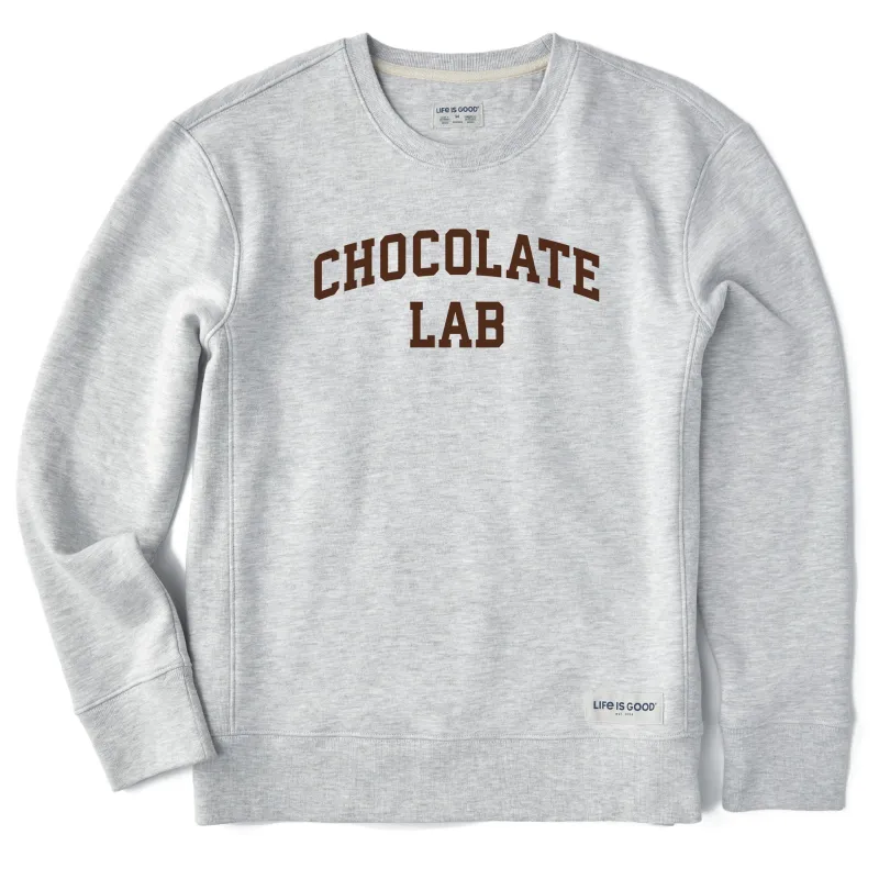Women's Chocolate Lab Arch Simply True Fleece Crew sold by Life is Good