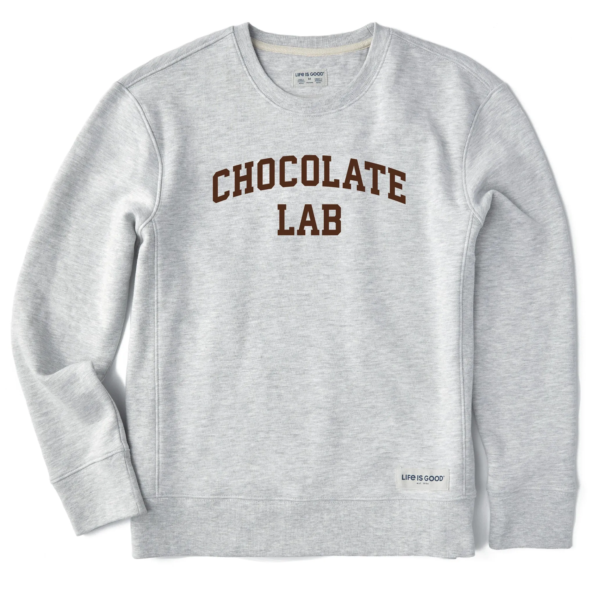 Women's Chocolate Lab Arch Simply True Fleece Crew sold by Life is Good