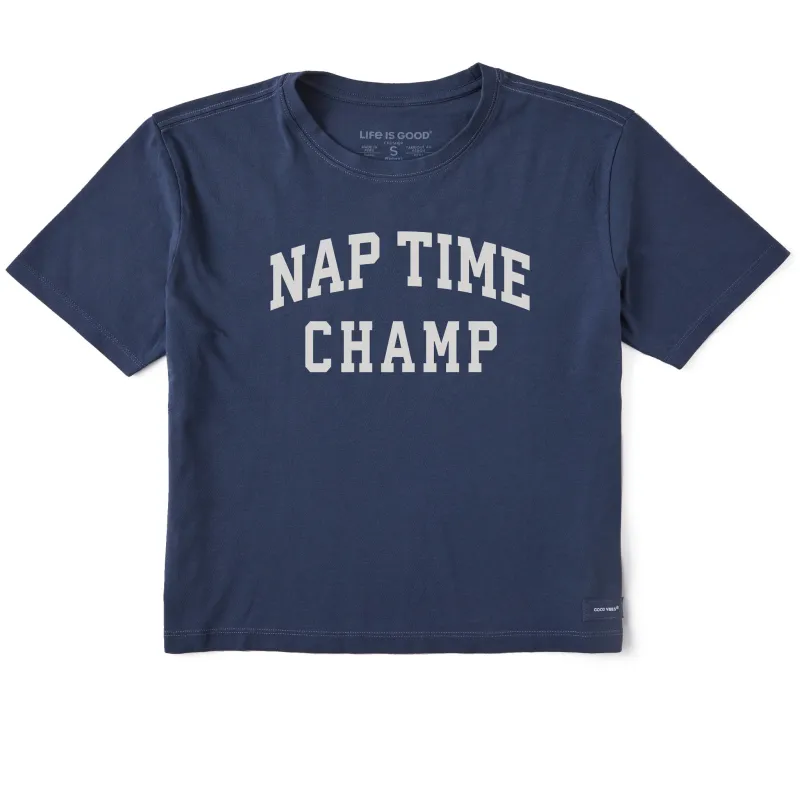 Women's Nap Time Champ Arch Short Sleeve Crusher Boxy Tee sold by Life is Good