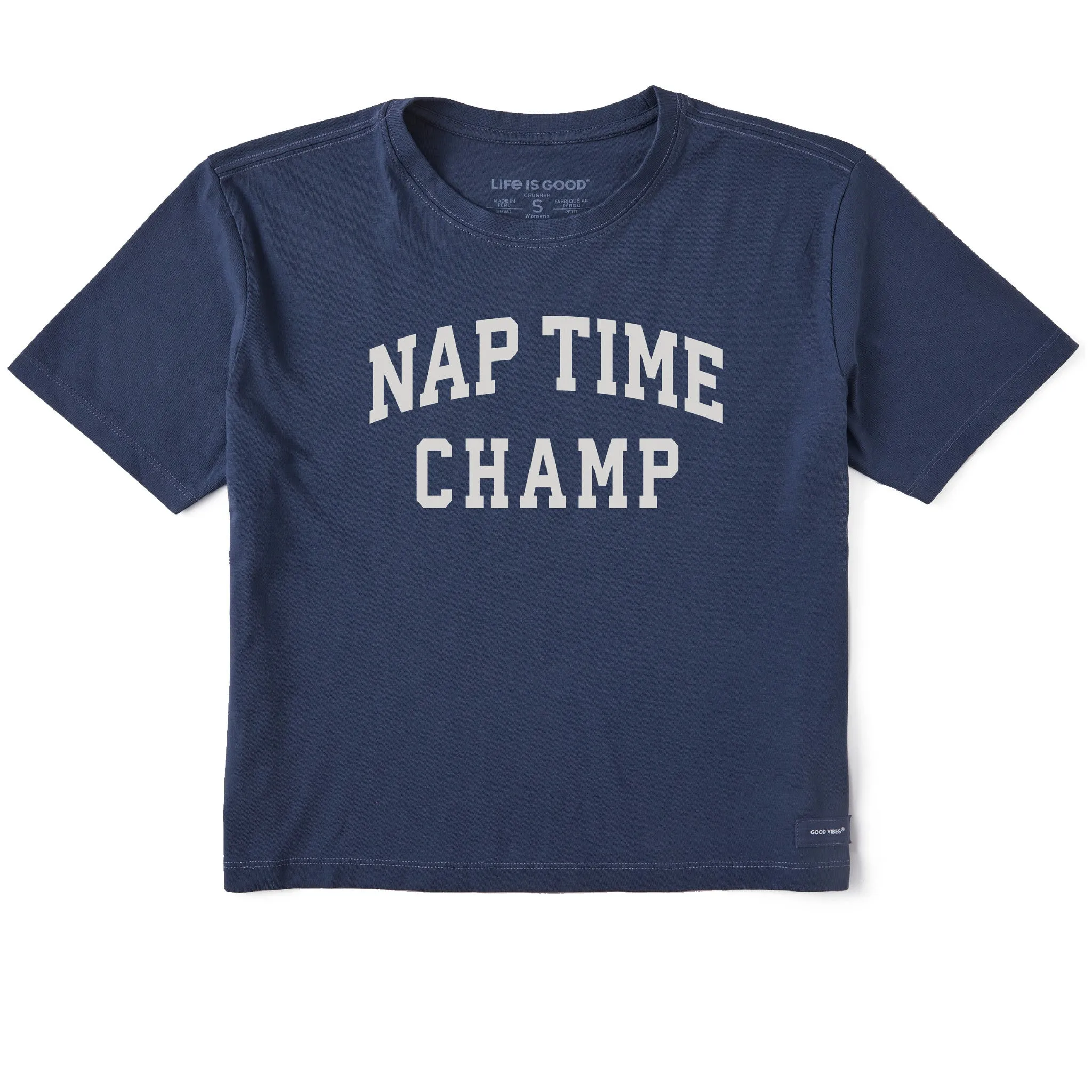 Women's Nap Time Champ Arch Short Sleeve Crusher Boxy Tee sold by Life is Good