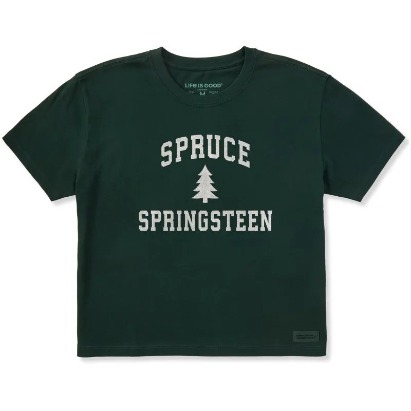Women's Spruce Springsteen Arch Short Sleeve Crusher Boxy Tee sold by Life is Good