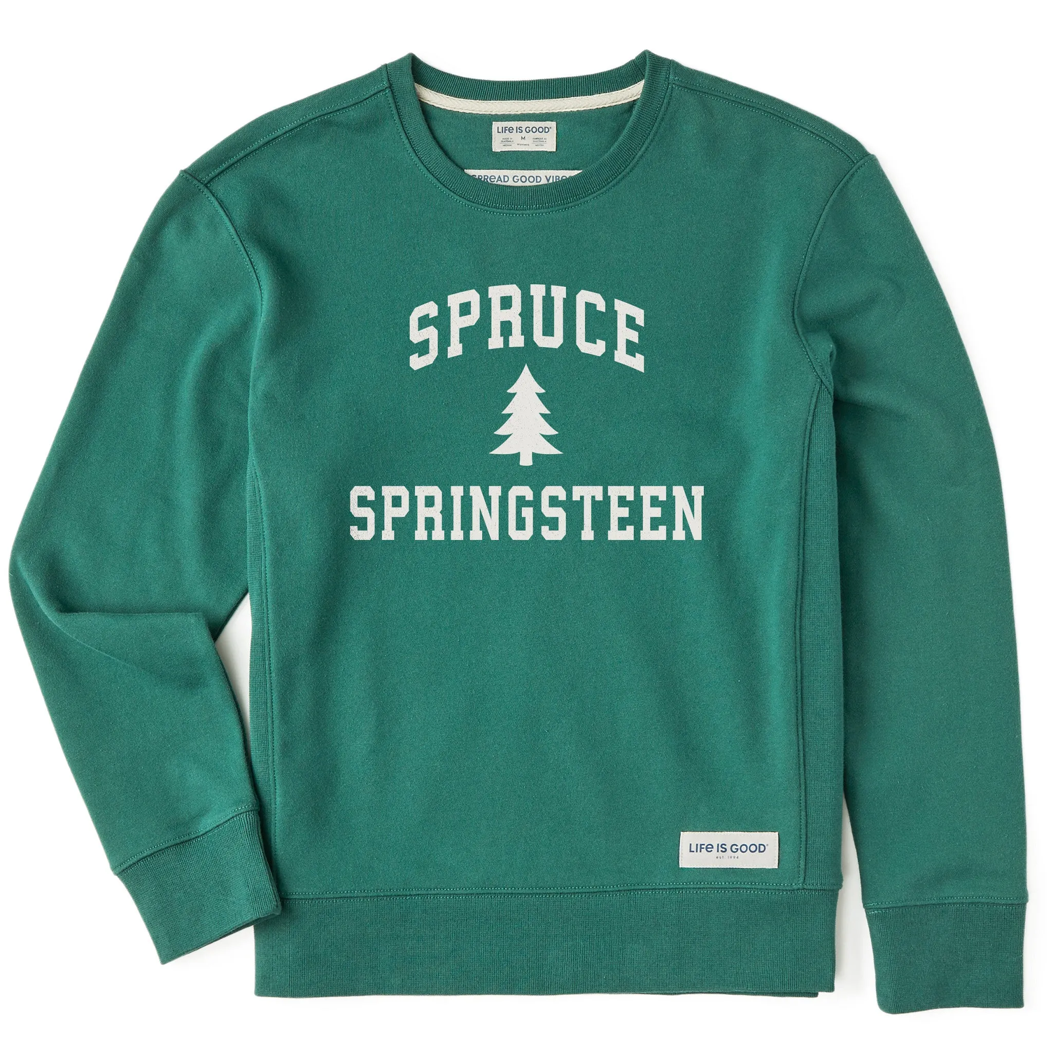 Women's Spruce Springsteen Arch Simply True Fleece Crew sold by Life is Good