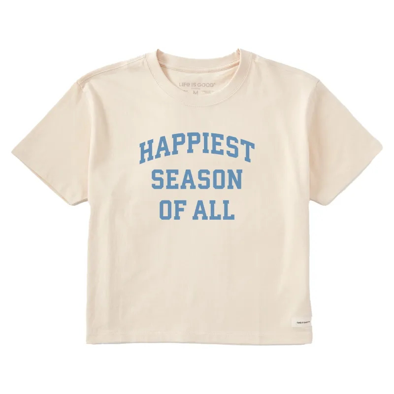 Women's Happiest Season of All Arch Short Sleeve Crusher Boxy Tee sold by Life is Good