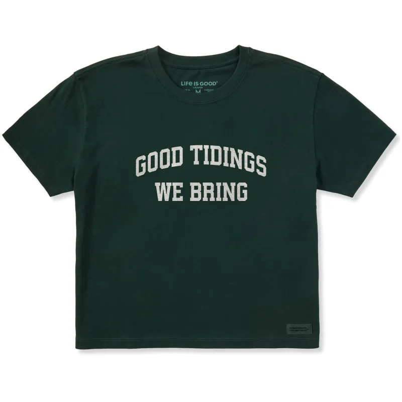 Women's Good Tidings We Bring Arch Short Sleeve Crusher Boxy Tee sold by Life is Good