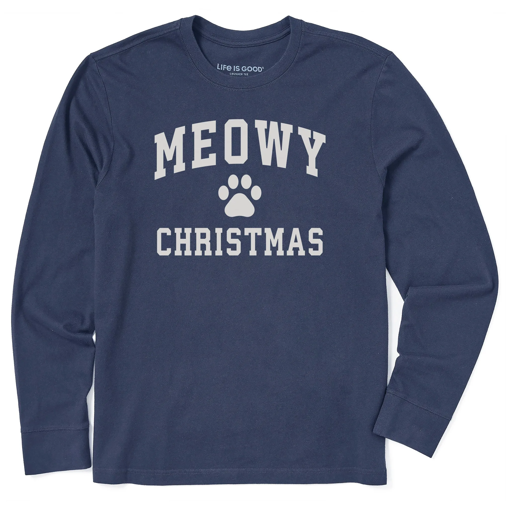 Men's Meowy Christmas Arch Long Sleeve Crusher Tee sold by Life is Good