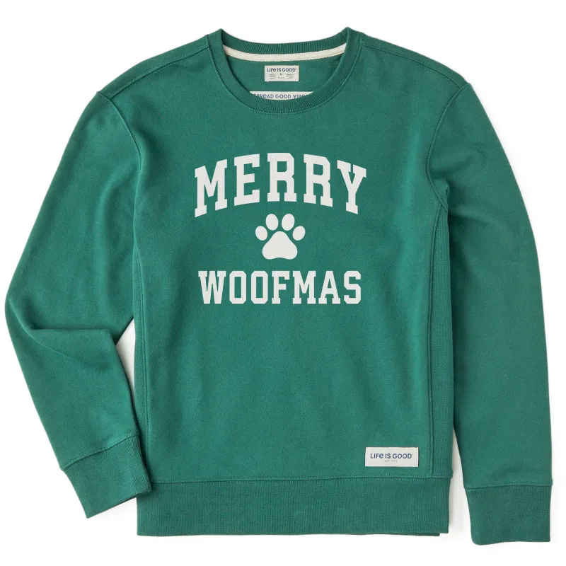Women's Merry Woofmas Arch Simply True Fleece Crew sold by Life is Good