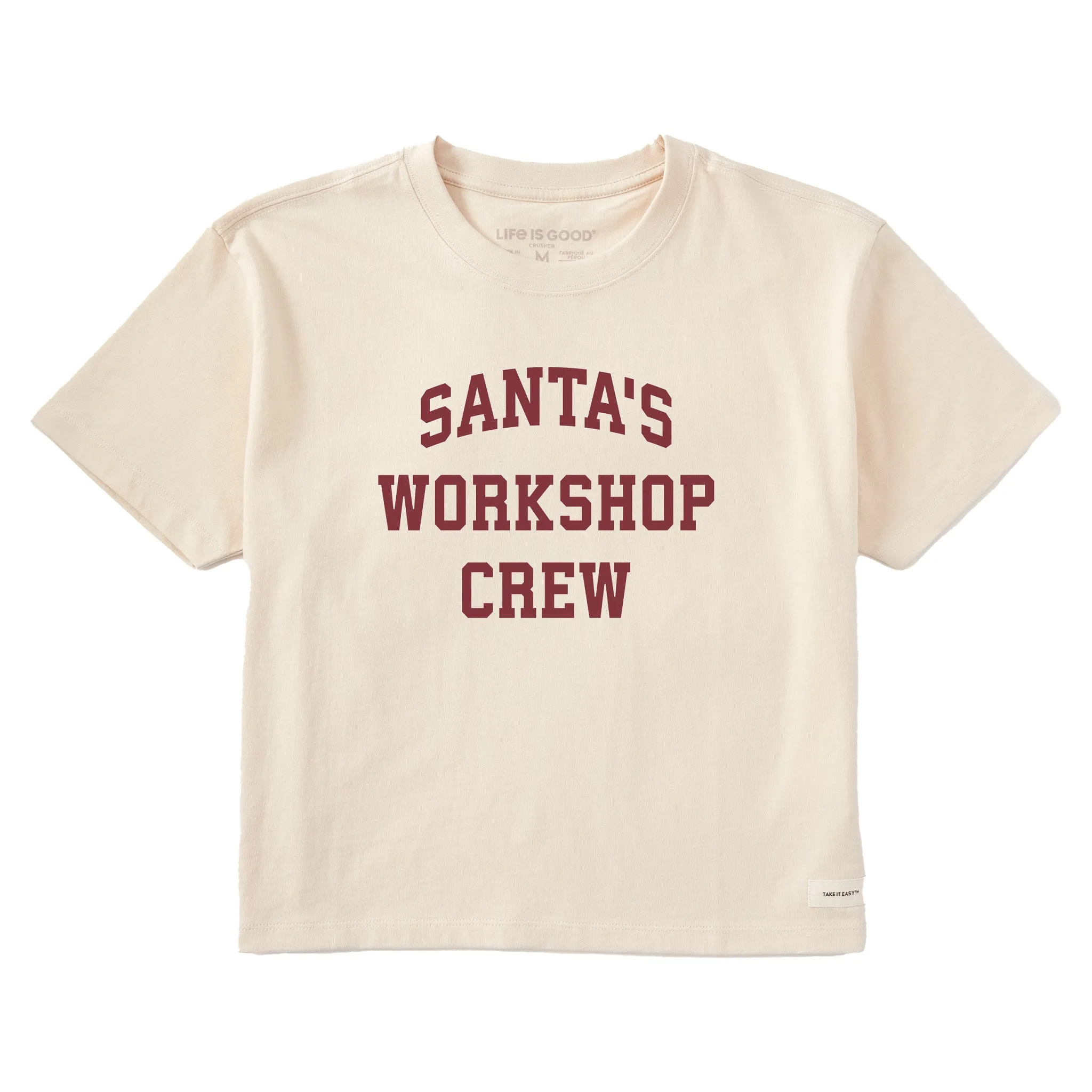 Women's Santa's Workshop Crew Arch Short Sleeve Crusher Boxy Tee sold by Life is Good