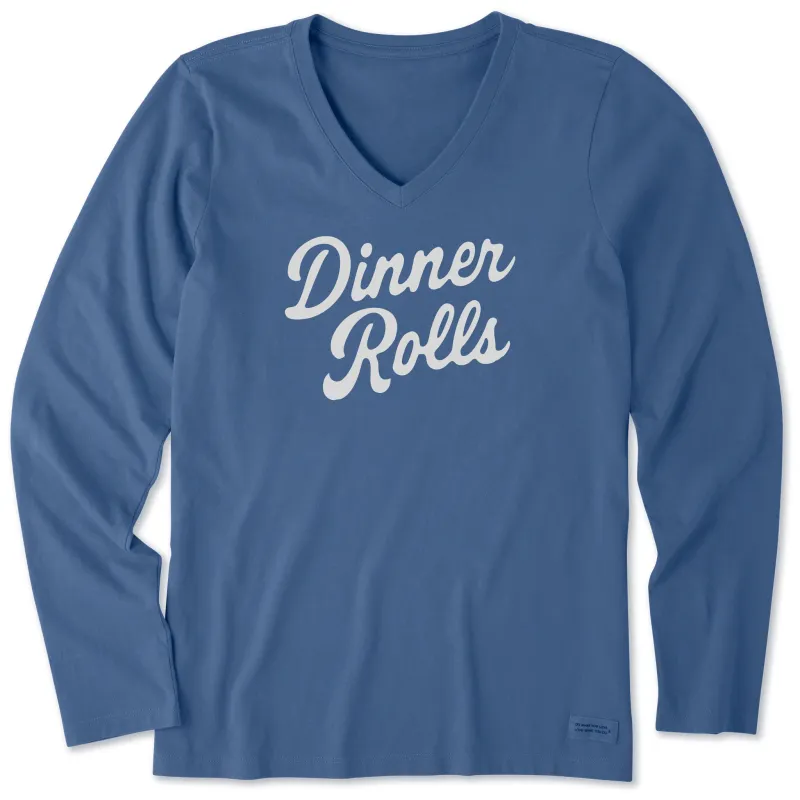Women's Dinner Rolls Script Long Sleeve Crusher Vee sold by Life is Good