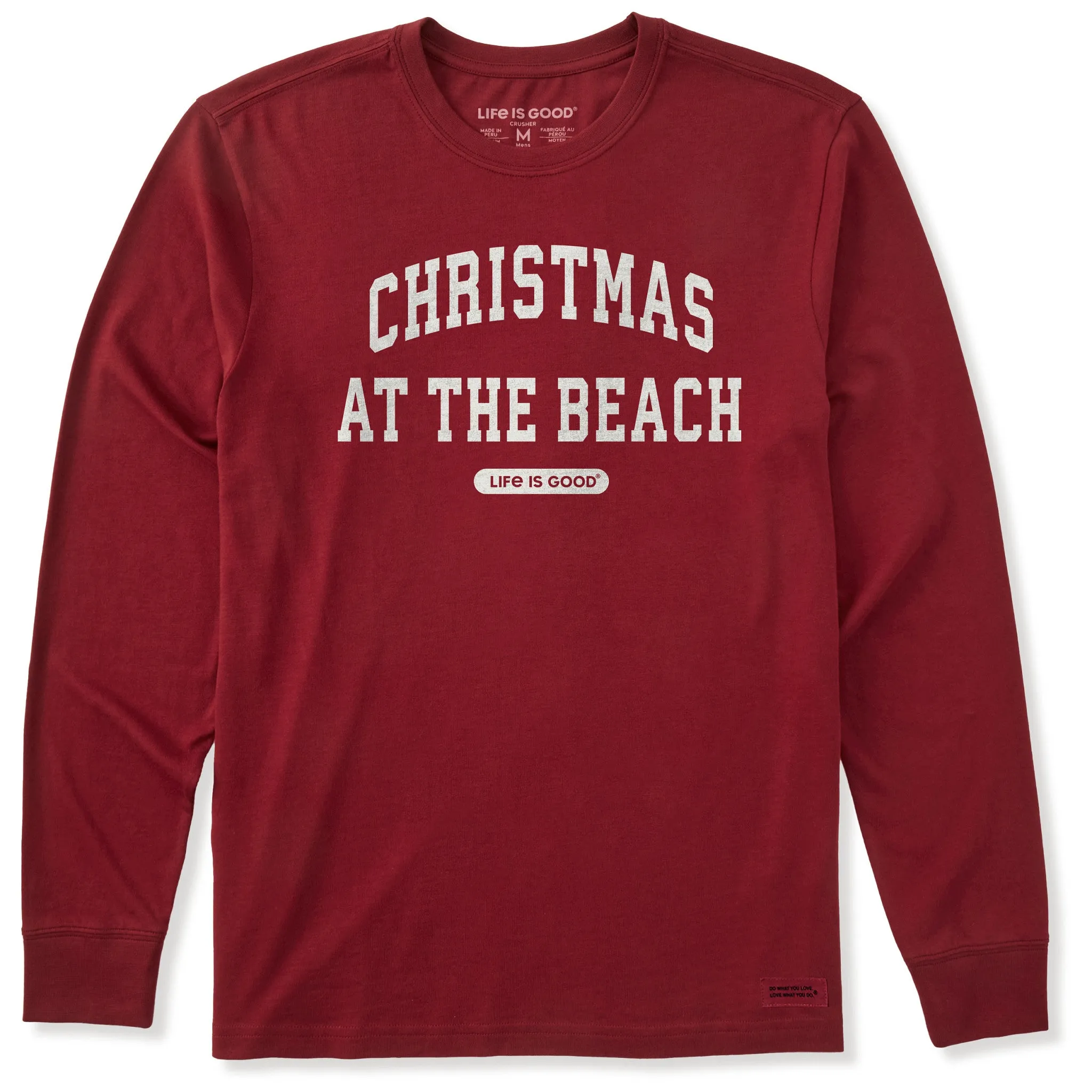 Men's Christmas at the Beach Arch Long Sleeve Crusher Tee sold by Life is Good