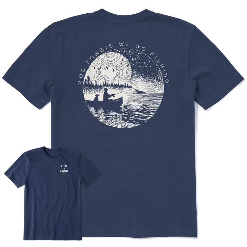 Men's God Forbid We Go Fishing Short Sleeve Crusher Tee sold by Life is Good
