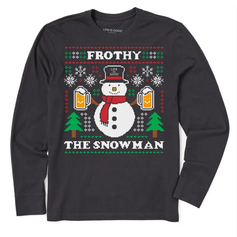 Men's Ugly Sweater Frothy the Snowman Long Sleeve Crusher Tee sold by Life is Good
