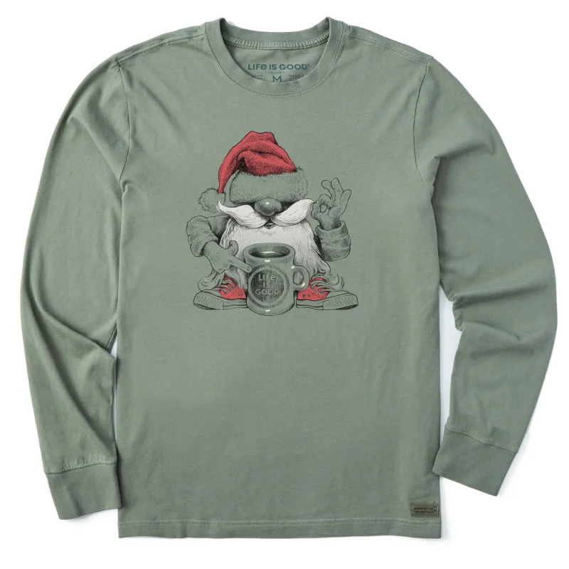 Men's Winter Gnome with Coffee Long Sleeve Crusher Tee sold by Life is Good