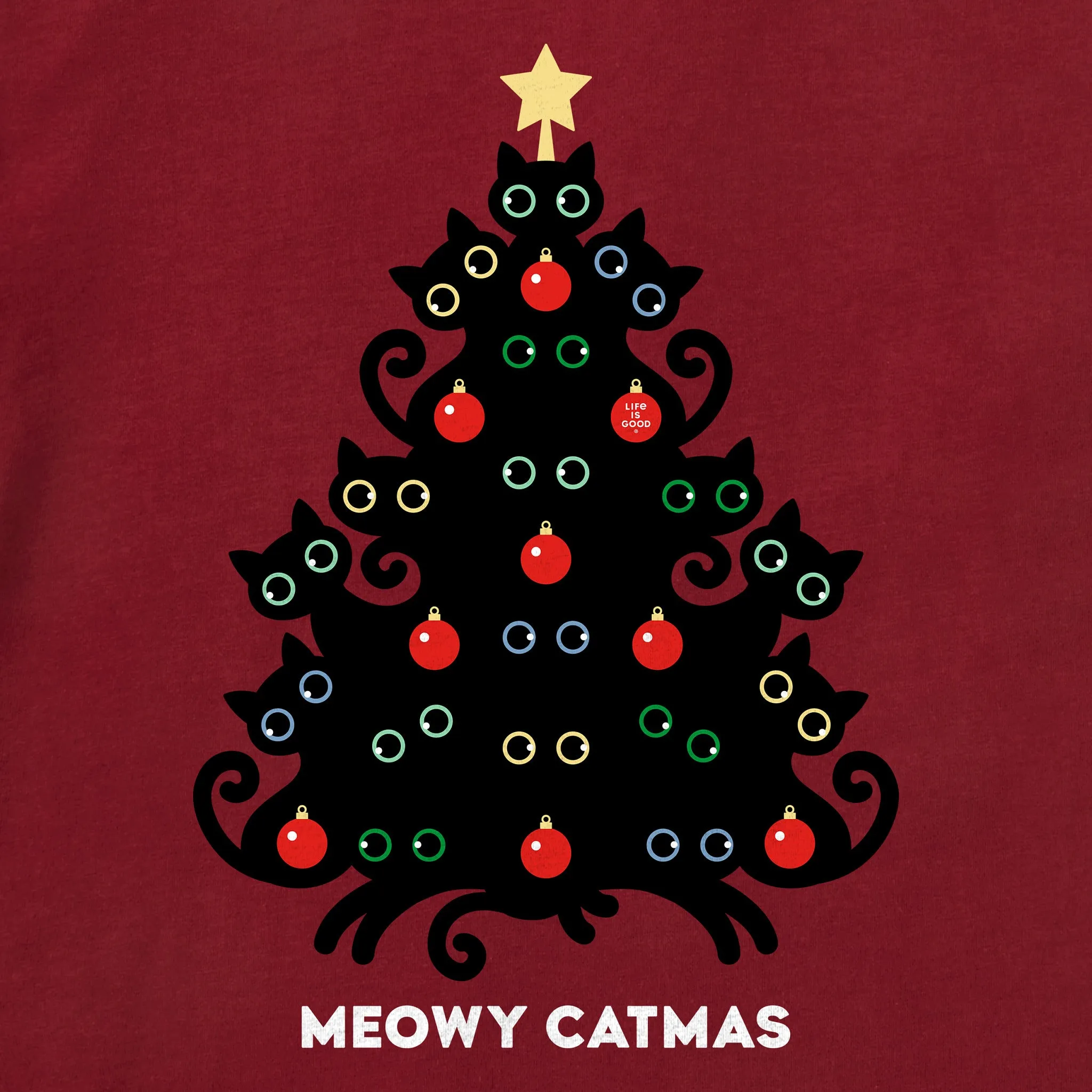 Men's Meowy Catmas Cat Christmas Tree Long Sleeve Crusher Tee sold by Life is Good product image thumbnail 4