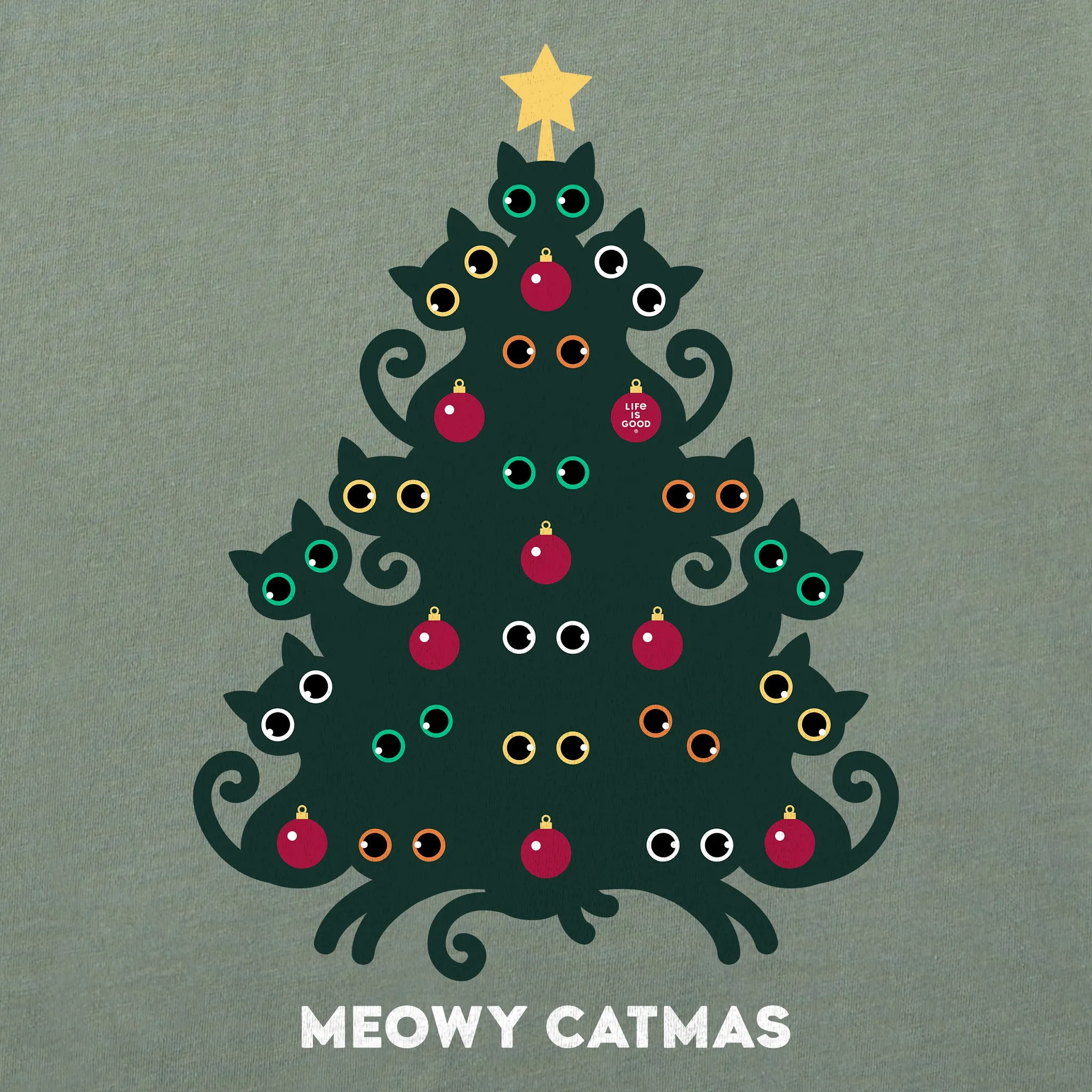 Men's Meowy Catmas Cat Christmas Tree Long Sleeve Crusher Tee sold by Life is Good product image thumbnail 2